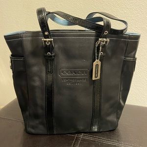 Coach Black Leather Patent Trim Lunch Gallery Tote Bag